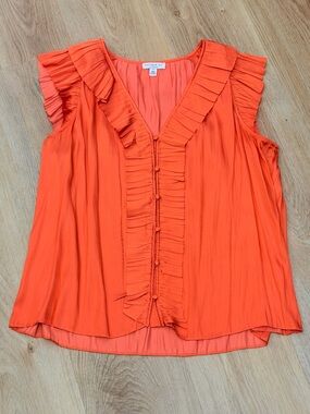 Current Air Coral Pink Ruffled V-Neck Sleeveless Blouse